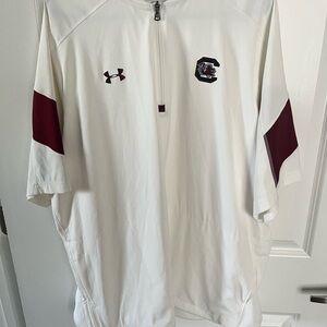 Under Armour Men's Cream and Maroon Short Sleeve Shirt